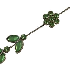 Vtg Icing Bracelet Signed 7.5" Green Silver Tone Iconic Flower Leaf Versatile